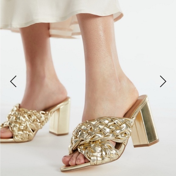 Just Fab Blair Gold Woven Block Heel Sandals sz 6.5 nwb - Picture 6 of 7